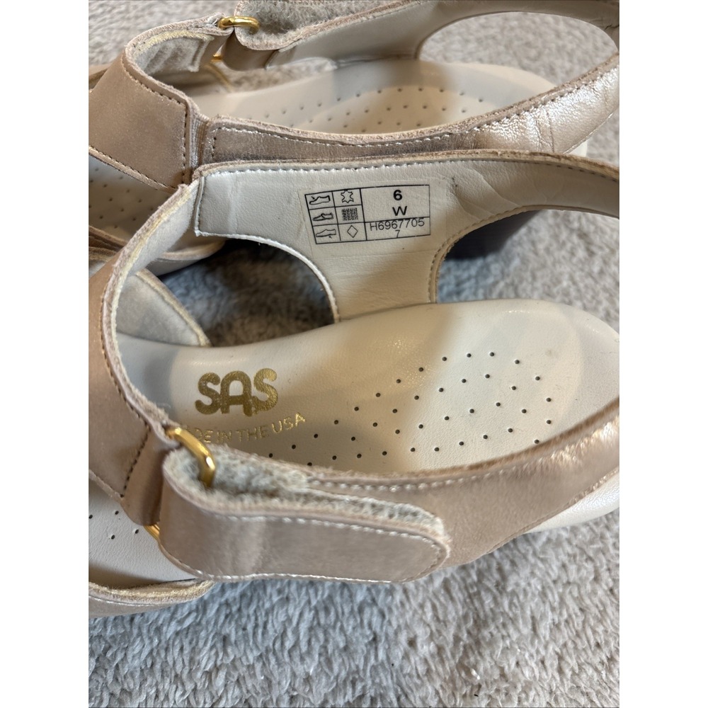 SAS Suntimer Heel Strap Sandals 6W Lusso Tripod Comfort Shimmer Tan Slingback - Picture 4 of 16
